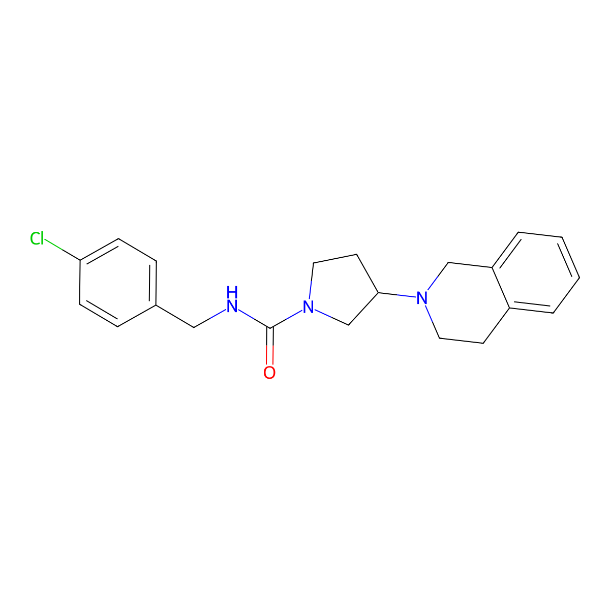 N-(4-chlorobenzyl)-3-(3,4-dihydroisoquinolin-2(1H)-yl)pyrrolidine-1-carboxamide molecular structure, CAS 2034308-43-3