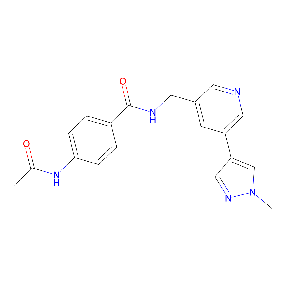 4-acetamido-N-{[5-(1-methyl-1H-pyrazol-4-yl)pyridin-3-yl]methyl}benzamide molecular structure, CAS 2034308-47-7