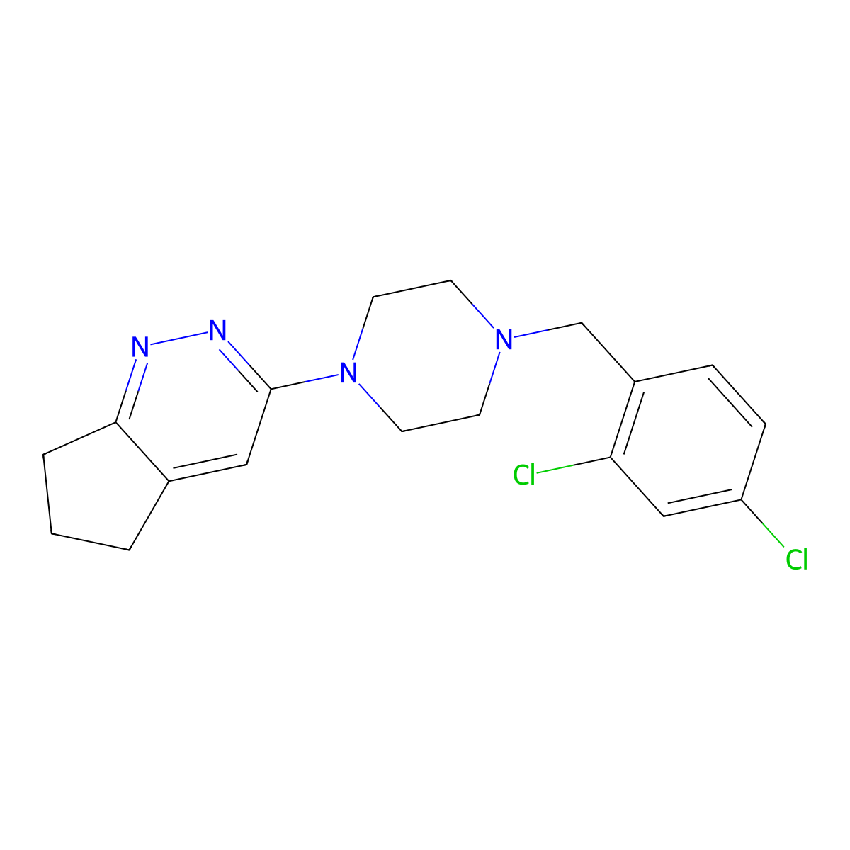 3-(4-(2,4-dichlorobenzyl)piperazin-1-yl)-6,7-dihydro-5H-cyclopenta[c]pyridazine molecular structure, CAS 2034308-54-6