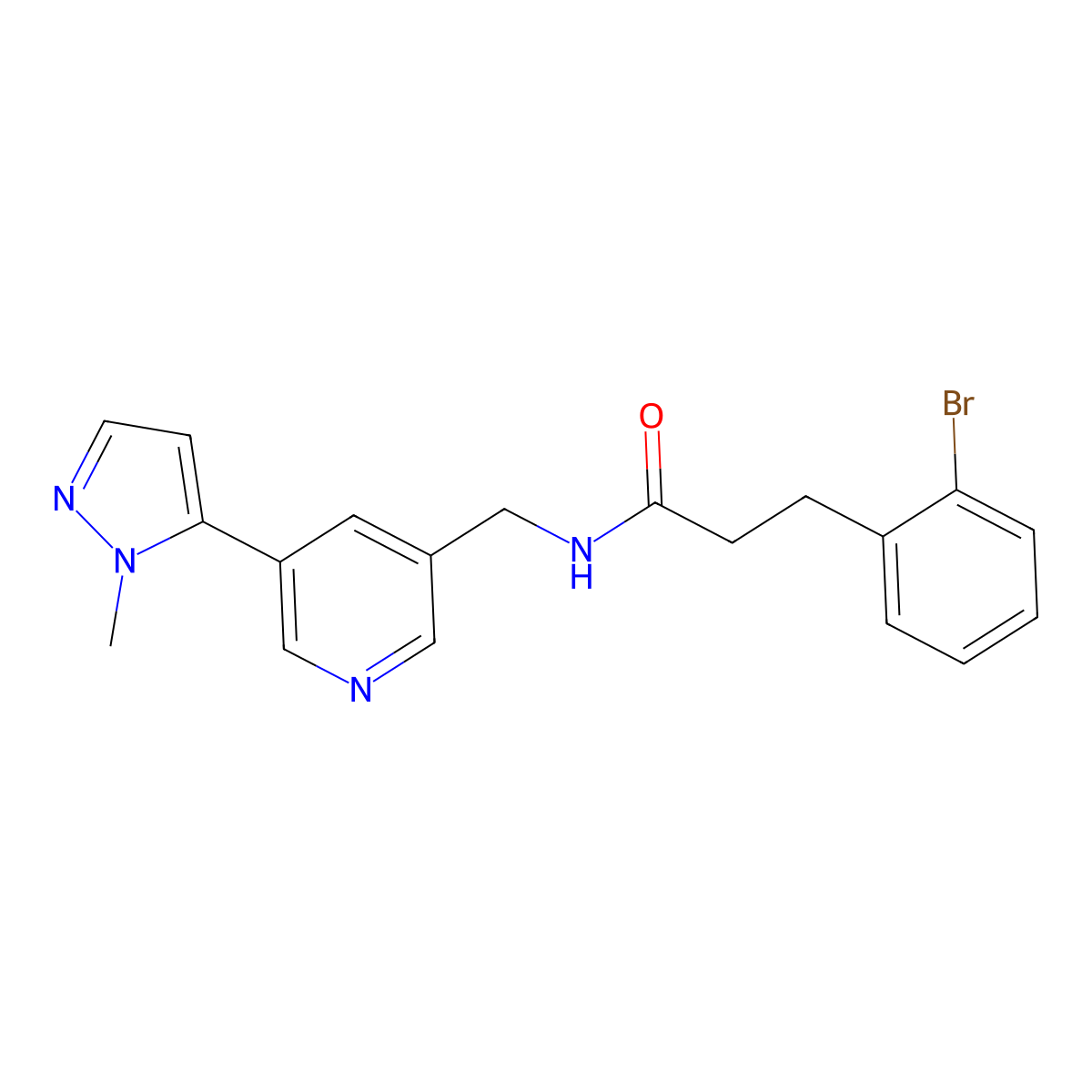 3-(2-bromophenyl)-N-((5-(1-methyl-1H-pyrazol-5-yl)pyridin-3-yl)methyl)propanamide molecular structure, CAS 2034308-56-8