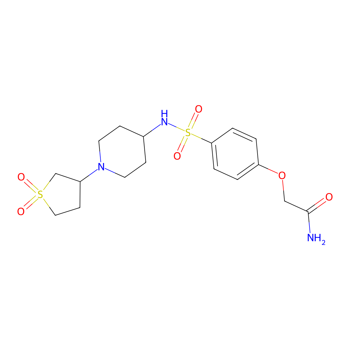2-(4-(N-(1-(1,1-dioxidotetrahydrothiophen-3-yl)piperidin-4-yl)sulfamoyl)phenoxy)acetamide molecular structure, CAS 2034308-61-5