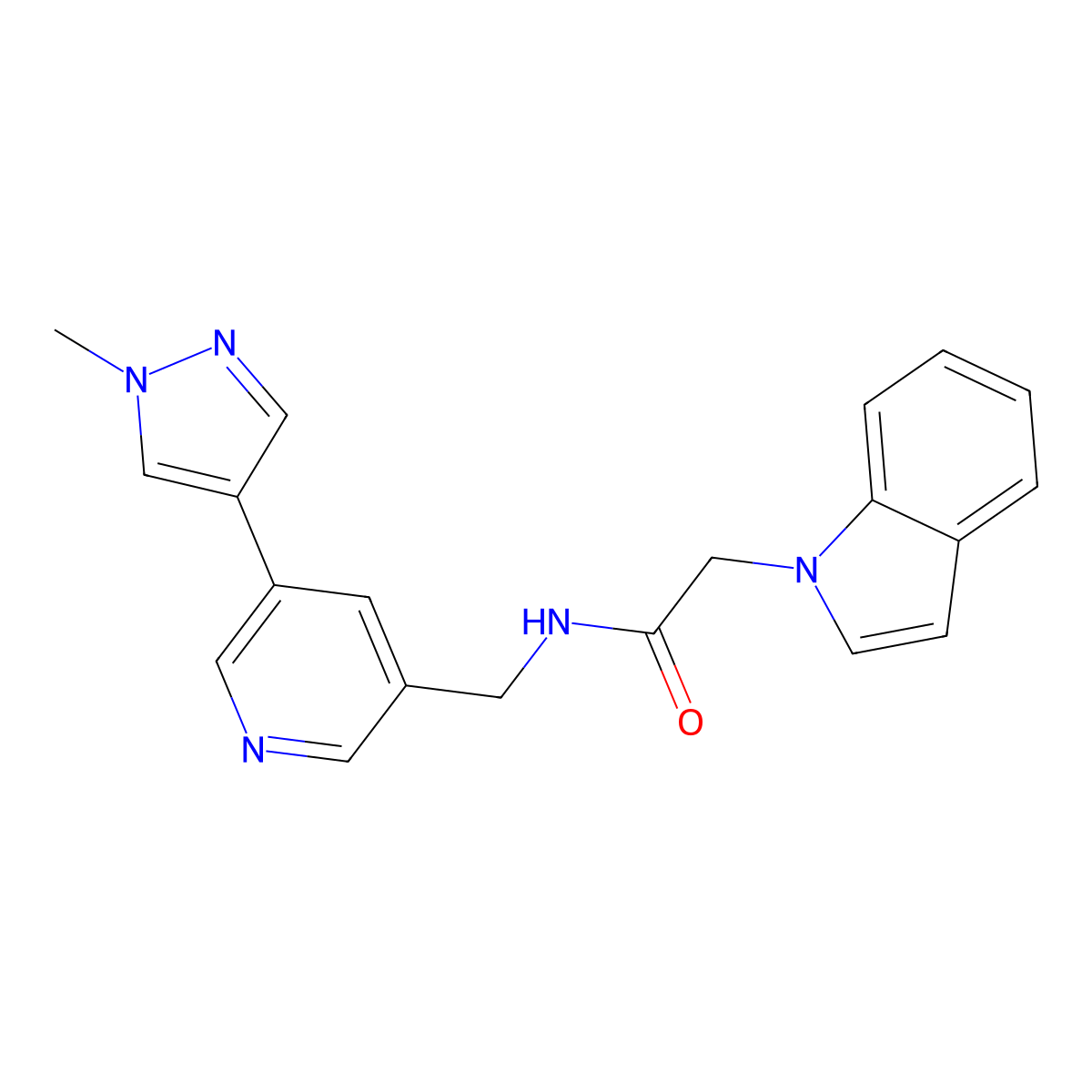 2-(1H-indol-1-yl)-N-((5-(1-methyl-1H-pyrazol-4-yl)pyridin-3-yl)methyl)acetamide molecular structure, CAS 2034308-62-6