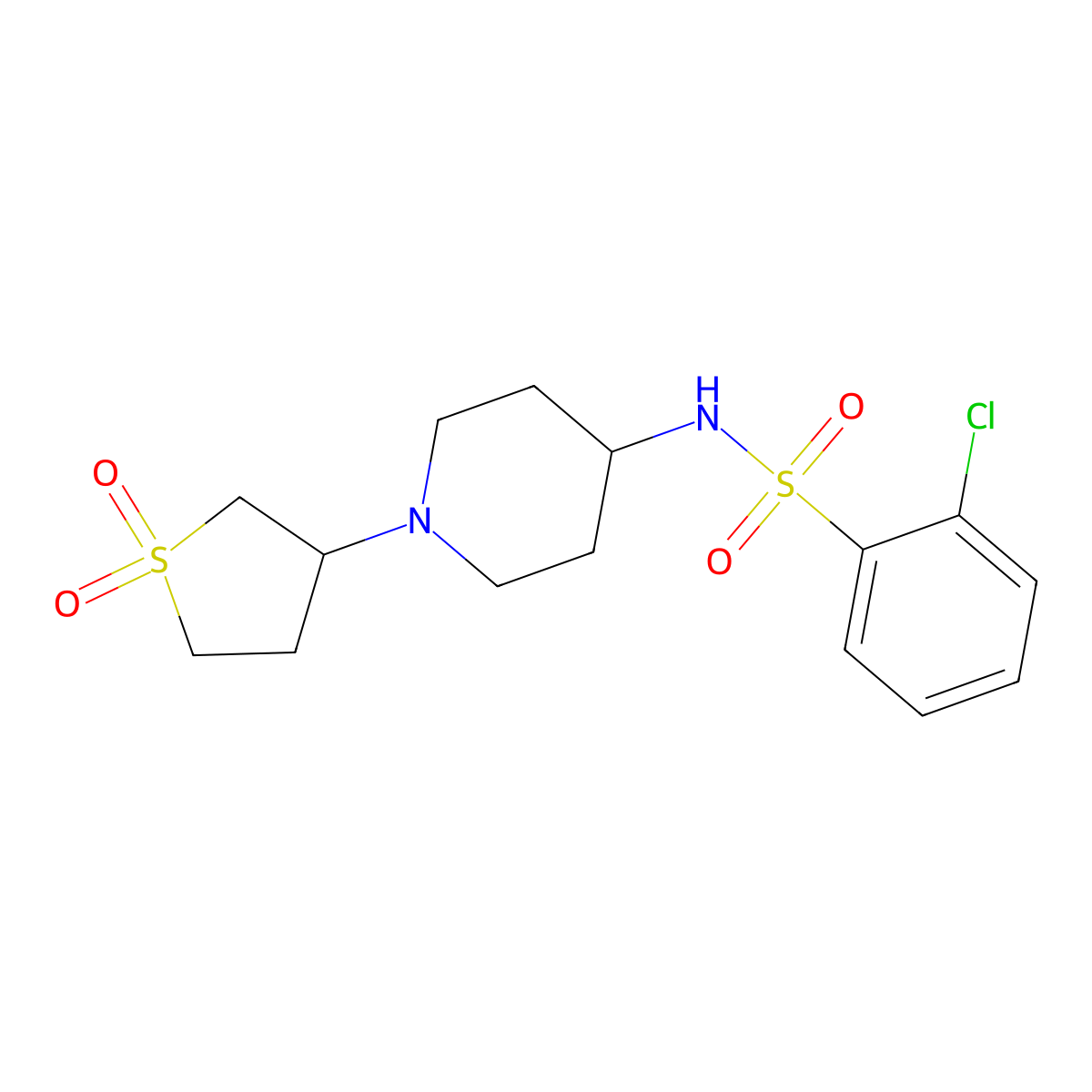2-chloro-N-(1-(1,1-dioxidotetrahydrothiophen-3-yl)piperidin-4-yl)benzenesulfonamide molecular structure, CAS 2034308-65-9
