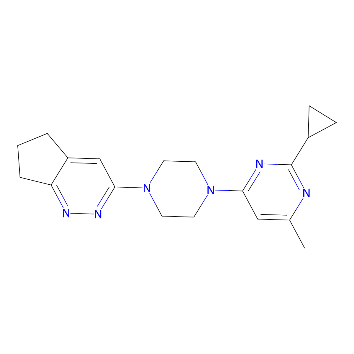 3-(4-(2-cyclopropyl-6-methylpyrimidin-4-yl)piperazin-1-yl)-6,7-dihydro-5H-cyclopenta[c]pyridazine molecular structure, CAS 2034308-69-3