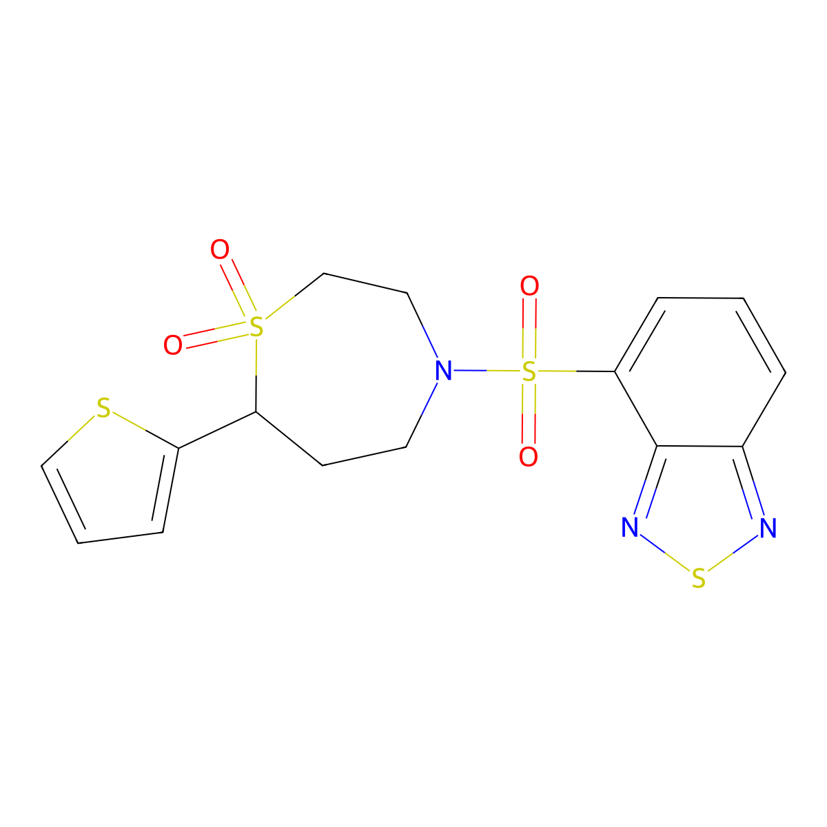 4-(Benzo[c][1,2,5]thiadiazol-4-ylsulfonyl)-7-(thiophen-2-yl)-1,4-thiazepane 1,1-dioxide molecular structure, CAS 2034308-70-6