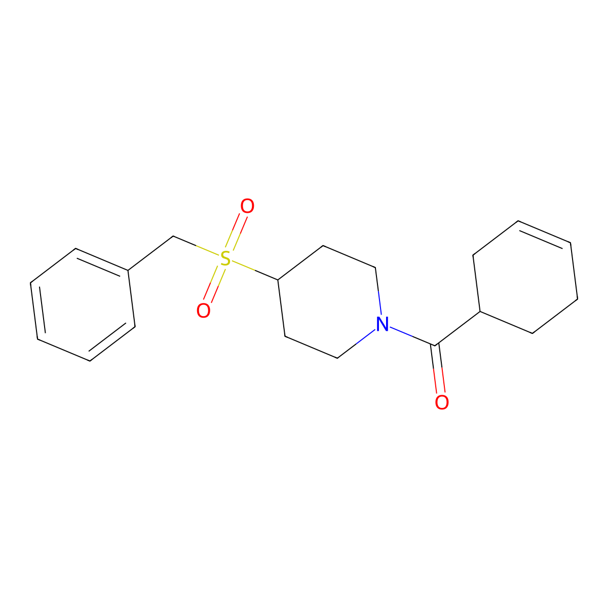 (4-(Benzylsulfonyl)piperidin-1-yl)(cyclohex-3-en-1-yl)methanone molecular structure, CAS 2034308-71-7