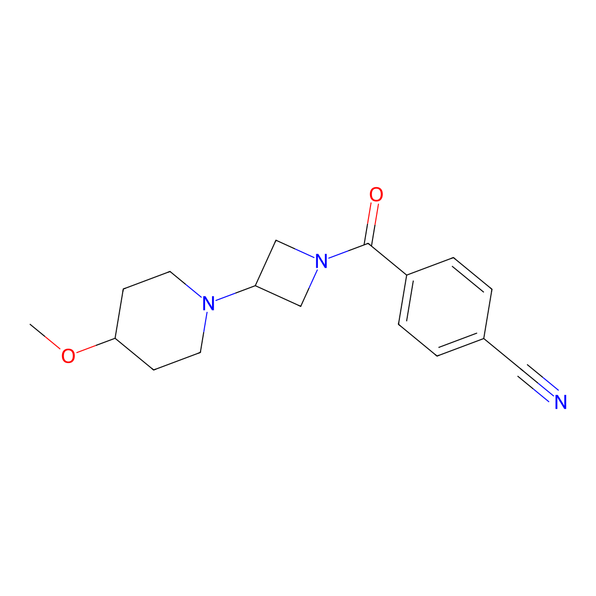4-[3-(4-Methoxypiperidin-1-yl)azetidine-1-carbonyl]benzonitrile molecular structure, CAS 2034308-75-1