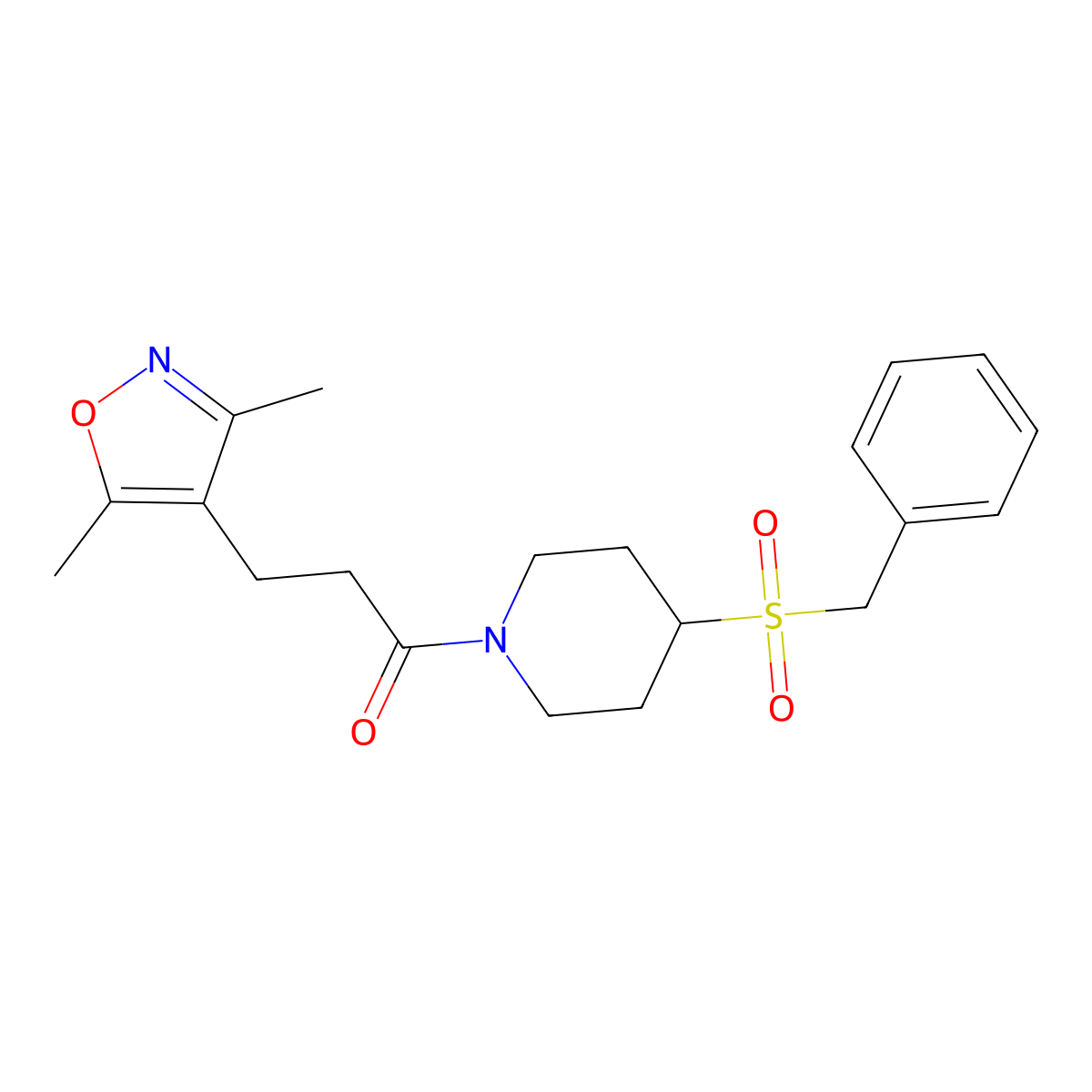 1-(4-(Benzylsulfonyl)piperidin-1-yl)-3-(3,5-dimethylisoxazol-4-yl)propan-1-one molecular structure, CAS 2034308-77-3