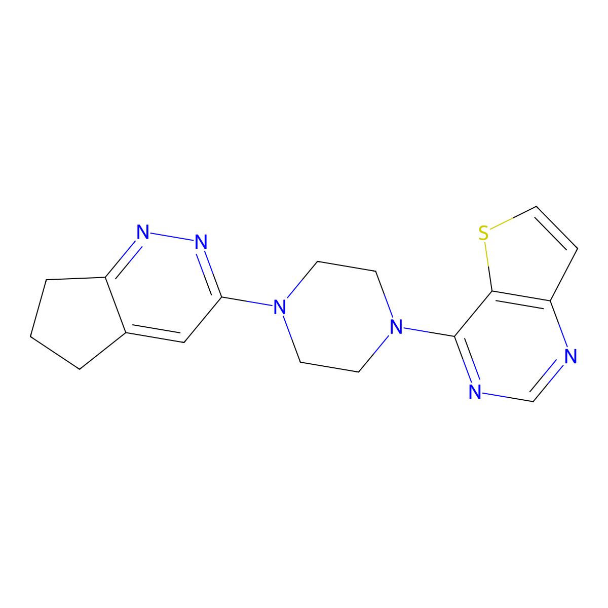 4-(4-(6,7-dihydro-5H-cyclopenta[c]pyridazin-3-yl)piperazin-1-yl)thieno[3,2-d]pyrimidine molecular structure, CAS 2034308-80-8