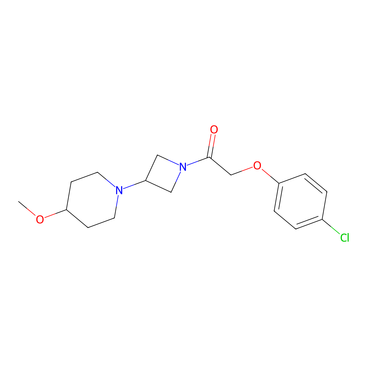 2-(4-Chlorophenoxy)-1-(3-(4-methoxypiperidin-1-yl)azetidin-1-yl)ethanone molecular structure, CAS 2034308-87-5