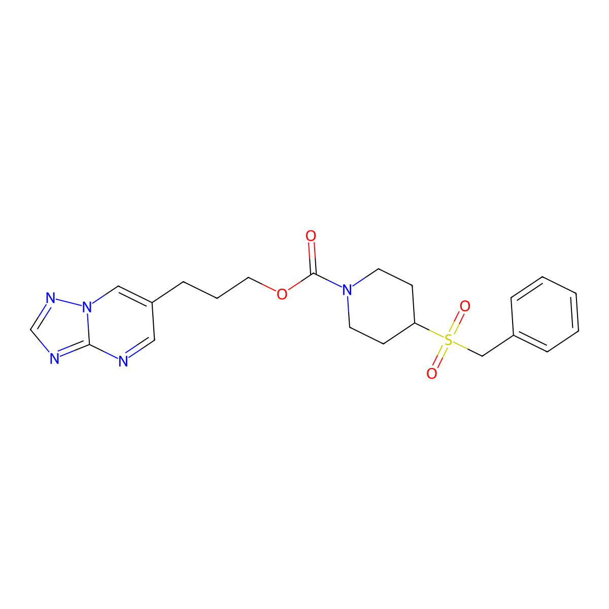 3-([1,2,4]Triazolo[1,5-a]pyrimidin-6-yl)propyl 4-(benzylsulfonyl)piperidine-1-carboxylate molecular structure, CAS 2034308-99-9