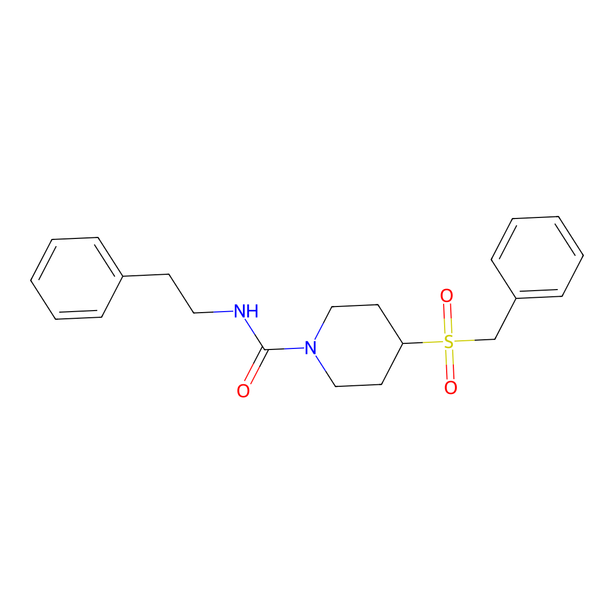4-(benzylsulfonyl)-N-phenethylpiperidine-1-carboxamide molecular structure, CAS 2034309-05-0