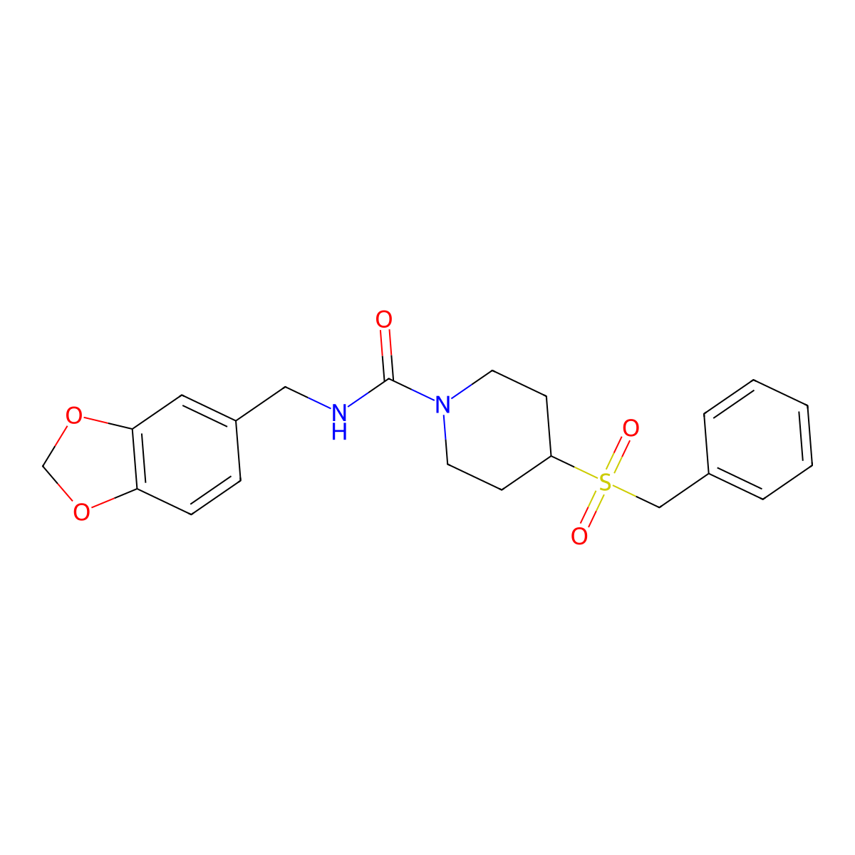 N-(benzo[d][1,3]dioxol-5-ylmethyl)-4-(benzylsulfonyl)piperidine-1-carboxamide molecular structure, CAS 2034309-10-7