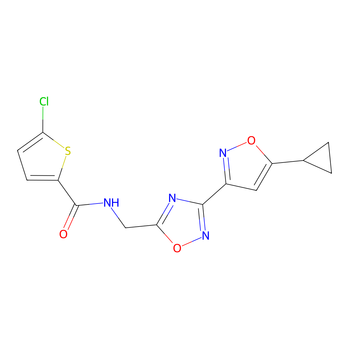 5-chloro-N-((3-(5-cyclopropylisoxazol-3-yl)-1,2,4-oxadiazol-5-yl)methyl)thiophene-2-carboxamide molecular structure, CAS 2034309-15-2