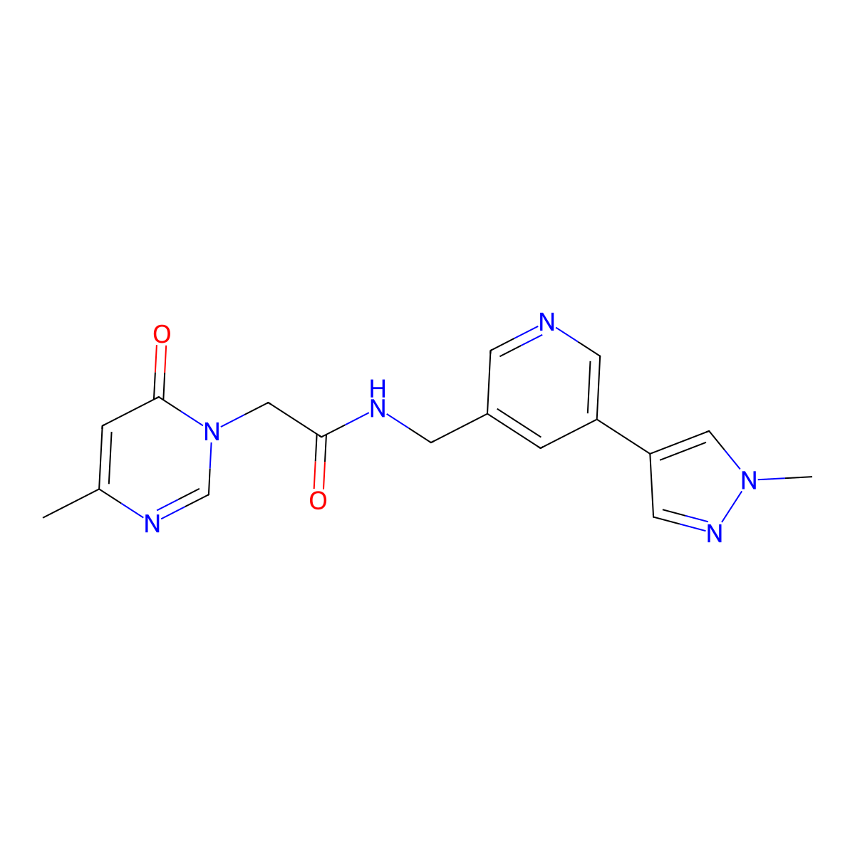 N-((5-(1-methyl-1H-pyrazol-4-yl)pyridin-3-yl)methyl)-2-(4-methyl-6-oxopyrimidin-1(6H)-yl)acetamide molecular structure, CAS 2034309-19-6