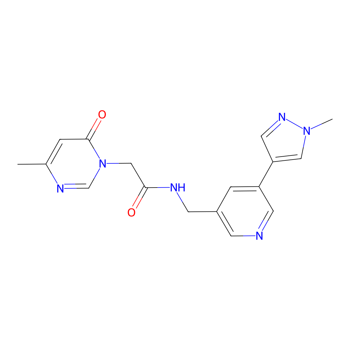 N-((5-(1-methyl-1H-pyrazol-4-yl)pyridin-3-yl)methyl)-2-(4-methyl-6-oxopyrimidin-1(6H)-yl)acetamide molecular structure, CAS 2034309-19-6