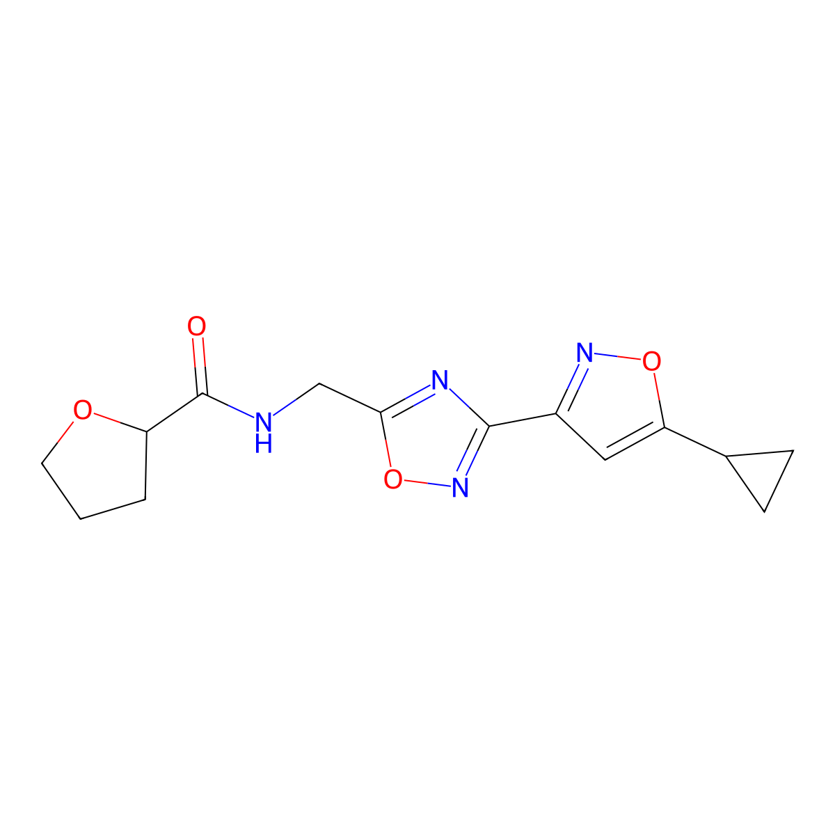 N-((3-(5-cyclopropylisoxazol-3-yl)-1,2,4-oxadiazol-5-yl)methyl)tetrahydrofuran-2-carboxamide molecular structure, CAS 2034309-20-9