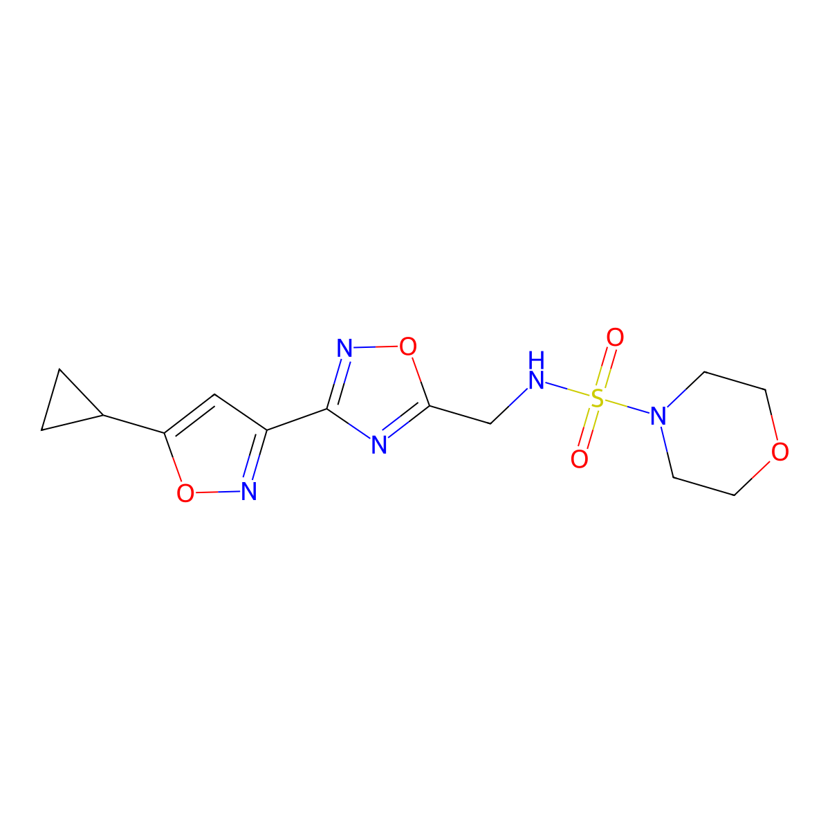 N-((3-(5-cyclopropylisoxazol-3-yl)-1,2,4-oxadiazol-5-yl)methyl)morpholine-4-sulfonamide molecular structure, CAS 2034309-24-3