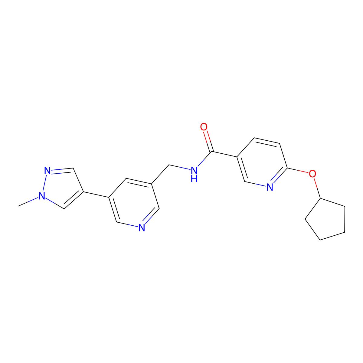 6-(cyclopentyloxy)-N-((5-(1-methyl-1H-pyrazol-4-yl)pyridin-3-yl)methyl)nicotinamide molecular structure, CAS 2034309-28-7
