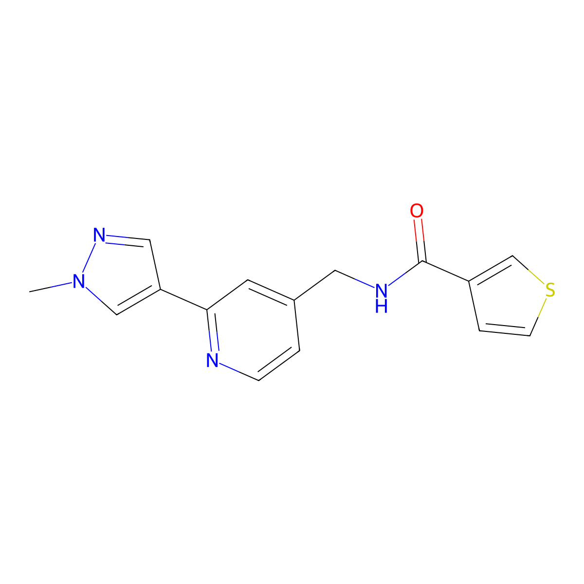 N-{[2-(1-methyl-1H-pyrazol-4-yl)pyridin-4-yl]methyl}thiophene-3-carboxamide molecular structure, CAS 2034309-29-8