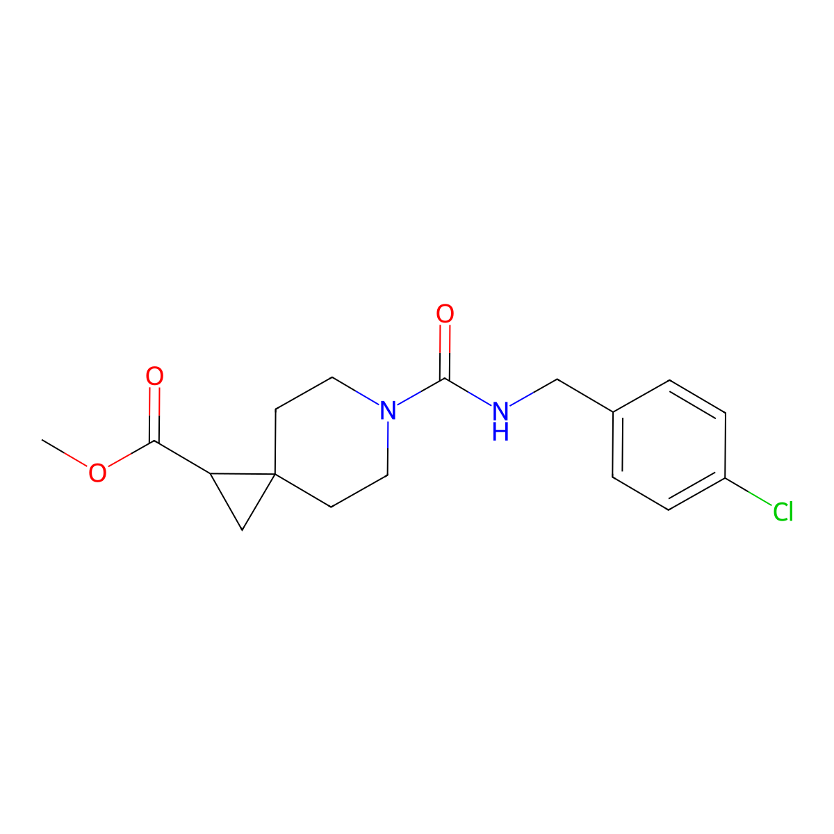 Methyl 6-{[(4-chlorophenyl)methyl]carbamoyl}-6-azaspiro[2.5]octane-1-carboxylate molecular structure, CAS 2034309-31-2