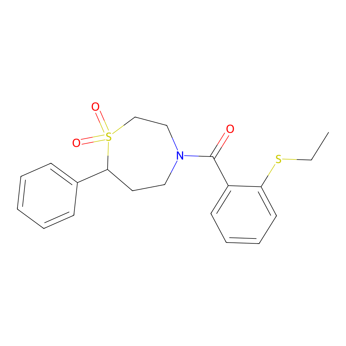 (1,1-Dioxido-7-phenyl-1,4-thiazepan-4-yl)(2-(ethylthio)phenyl)methanone molecular structure, CAS 2034309-32-3
