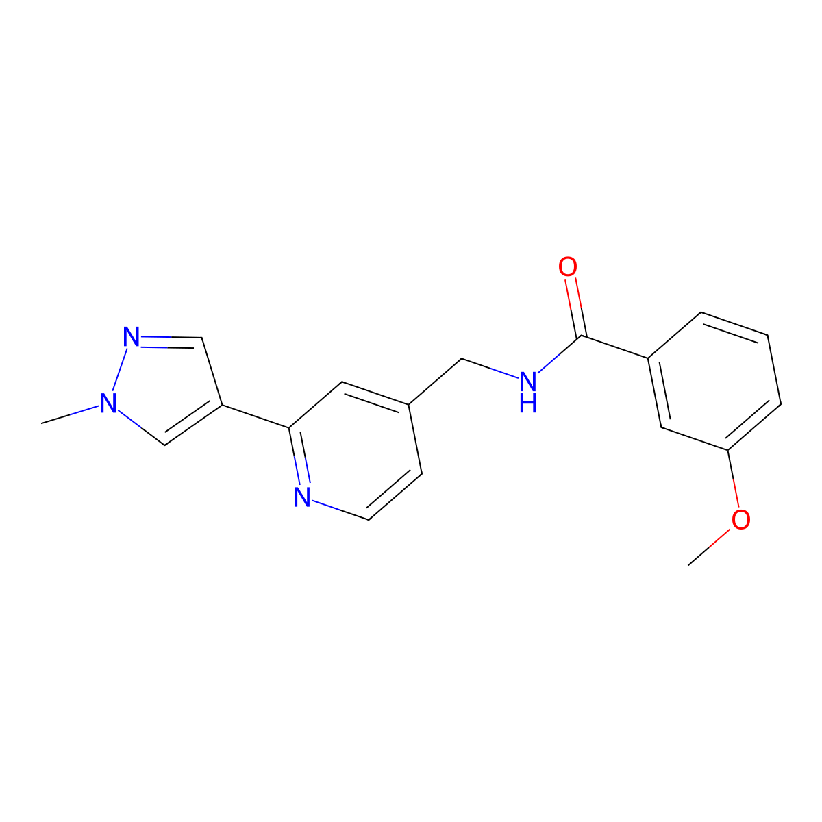 3-methoxy-N-((2-(1-methyl-1H-pyrazol-4-yl)pyridin-4-yl)methyl)benzamide molecular structure, CAS 2034309-39-0