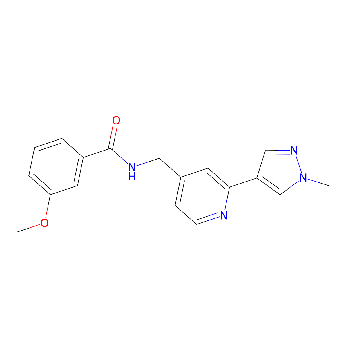 3-methoxy-N-((2-(1-methyl-1H-pyrazol-4-yl)pyridin-4-yl)methyl)benzamide molecular structure, CAS 2034309-39-0