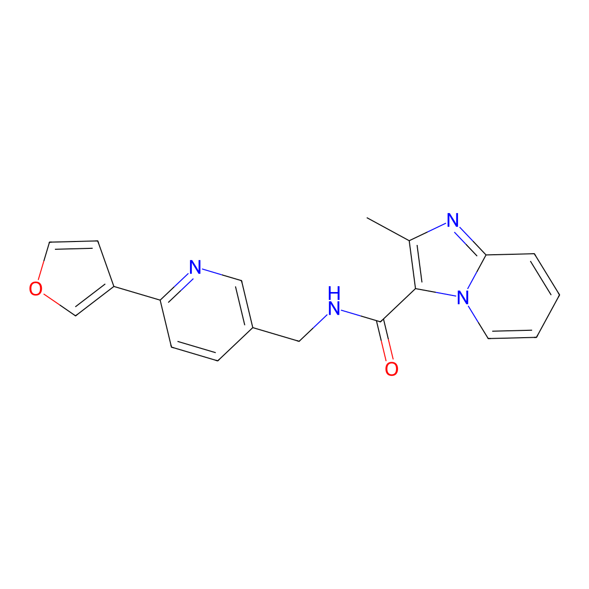 N-((6-(furan-3-yl)pyridin-3-yl)methyl)-2-methylimidazo[1,2-a]pyridine-3-carboxamide molecular structure, CAS 2034309-46-9