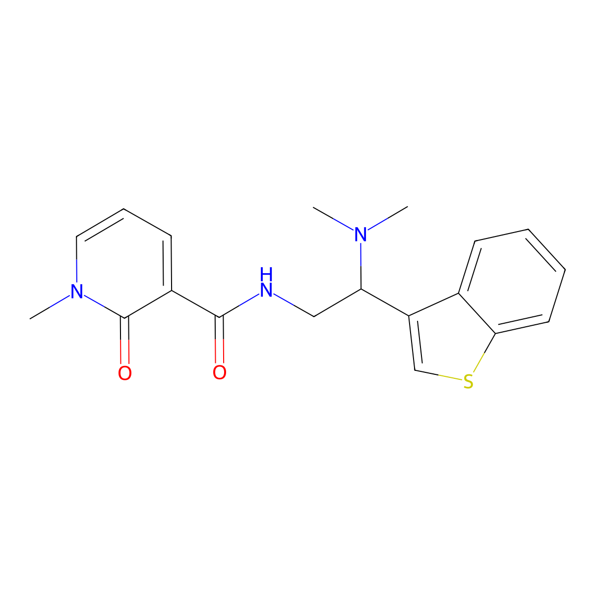 N-(2-(benzo[b]thiophen-3-yl)-2-(dimethylamino)ethyl)-1-methyl-2-oxo-1,2-dihydropyridine-3-carboxamide molecular structure, CAS 2034309-47-0