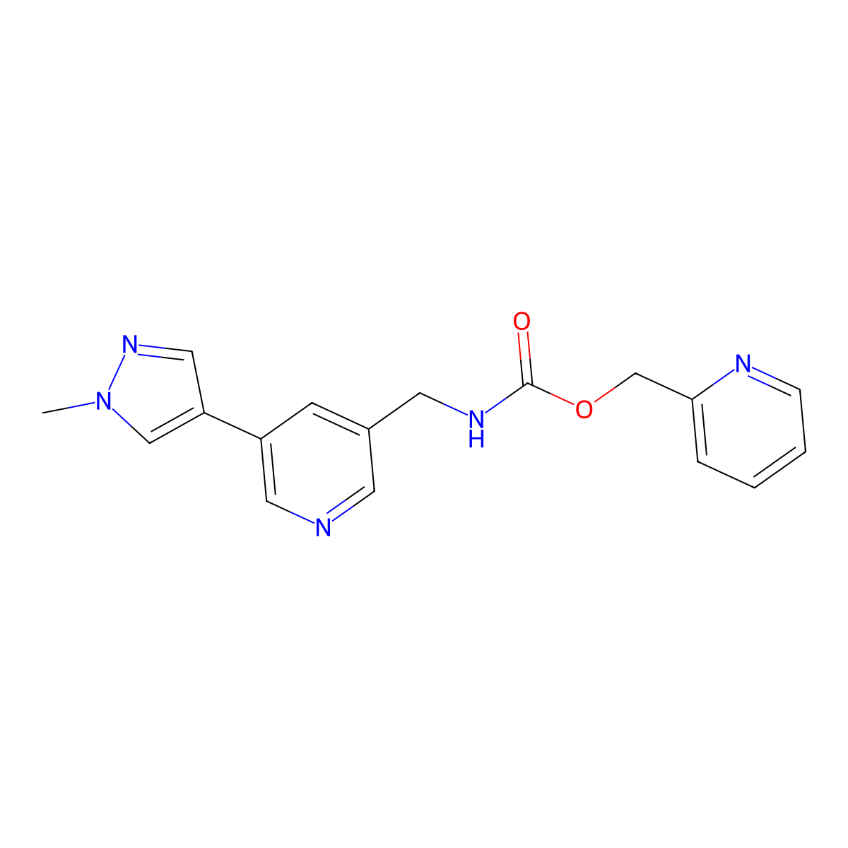 pyridin-2-ylmethyl ((5-(1-methyl-1H-pyrazol-4-yl)pyridin-3-yl)methyl)carbamate molecular structure, CAS 2034309-48-1