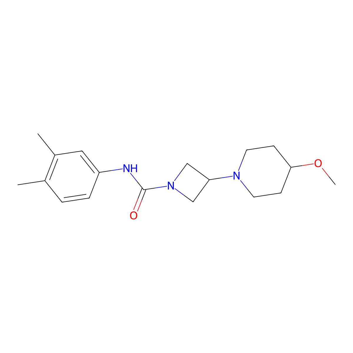 N-(3,4-dimethylphenyl)-3-(4-methoxypiperidin-1-yl)azetidine-1-carboxamide molecular structure, CAS 2034309-51-6