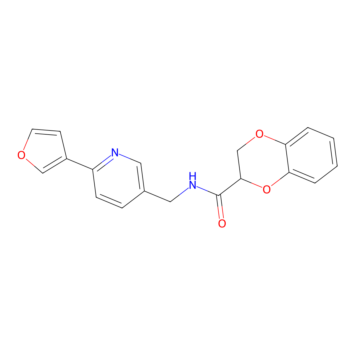 N-((6-(furan-3-yl)pyridin-3-yl)methyl)-2,3-dihydrobenzo[b][1,4]dioxine-2-carboxamide molecular structure, CAS 2034309-52-7