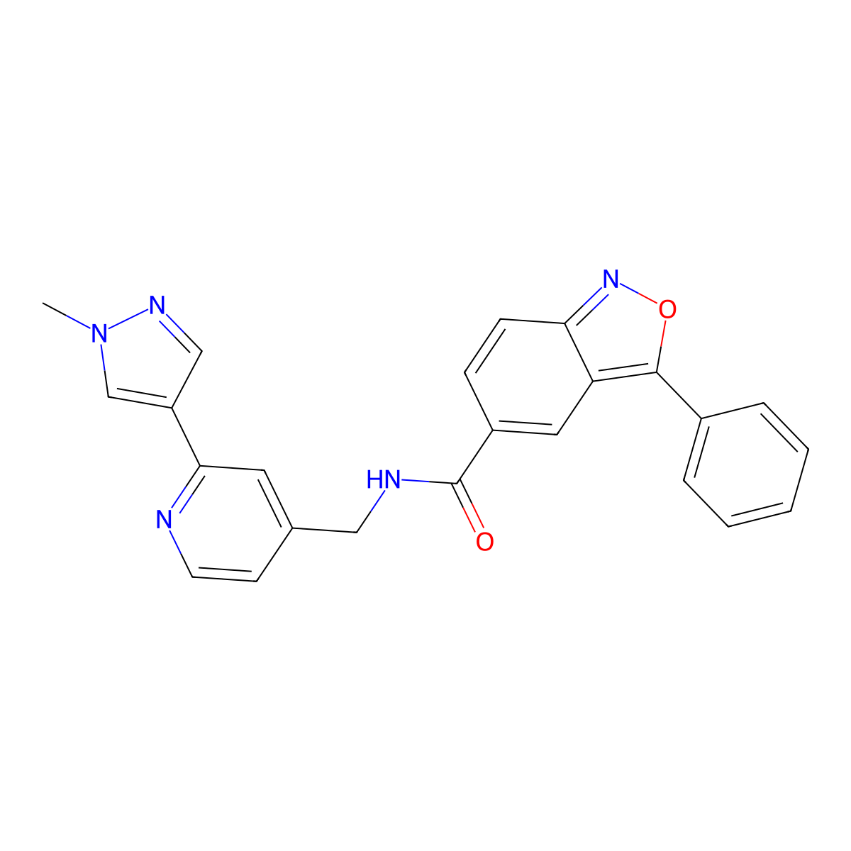N-((2-(1-methyl-1H-pyrazol-4-yl)pyridin-4-yl)methyl)-3-phenylbenzo[c]isoxazole-5-carboxamide molecular structure, CAS 2034309-56-1