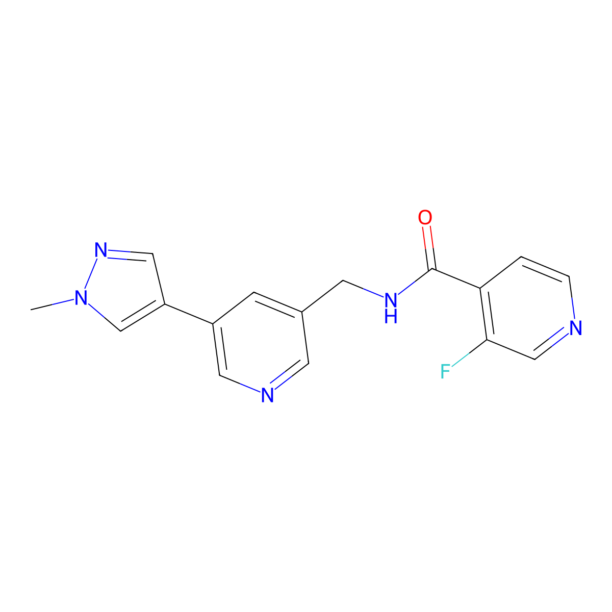 3-fluoro-N-((5-(1-methyl-1H-pyrazol-4-yl)pyridin-3-yl)methyl)isonicotinamide molecular structure, CAS 2034309-58-3