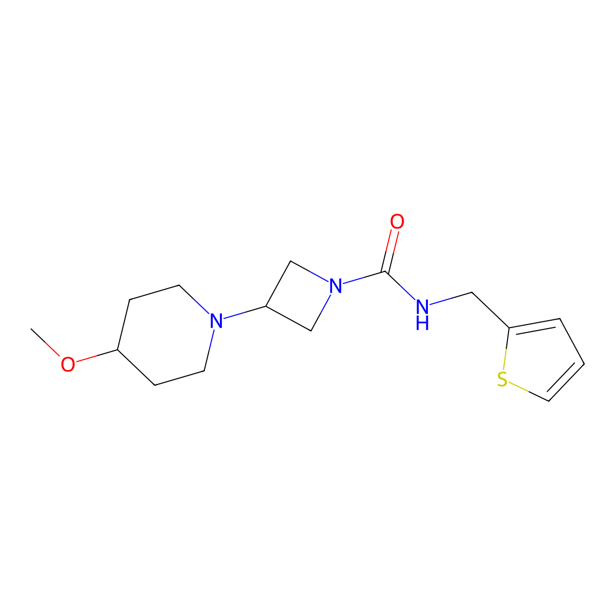 3-(4-methoxypiperidin-1-yl)-N-(thiophen-2-ylmethyl)azetidine-1-carboxamide molecular structure, CAS 2034309-59-4