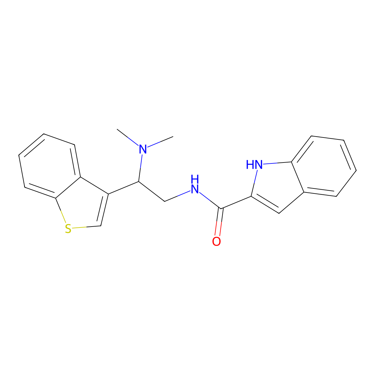 N-(2-(benzo[b]thiophen-3-yl)-2-(dimethylamino)ethyl)-1H-indole-2-carboxamide molecular structure, CAS 2034309-63-0