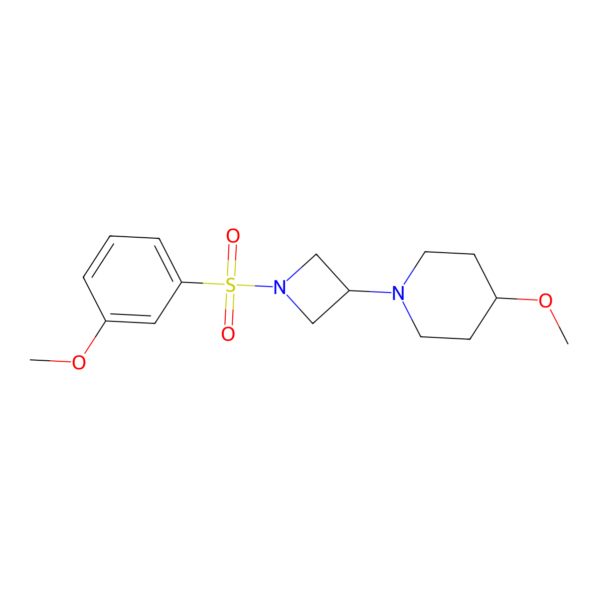 4-Methoxy-1-(1-((3-methoxyphenyl)sulfonyl)azetidin-3-yl)piperidine molecular structure, CAS 2034309-64-1