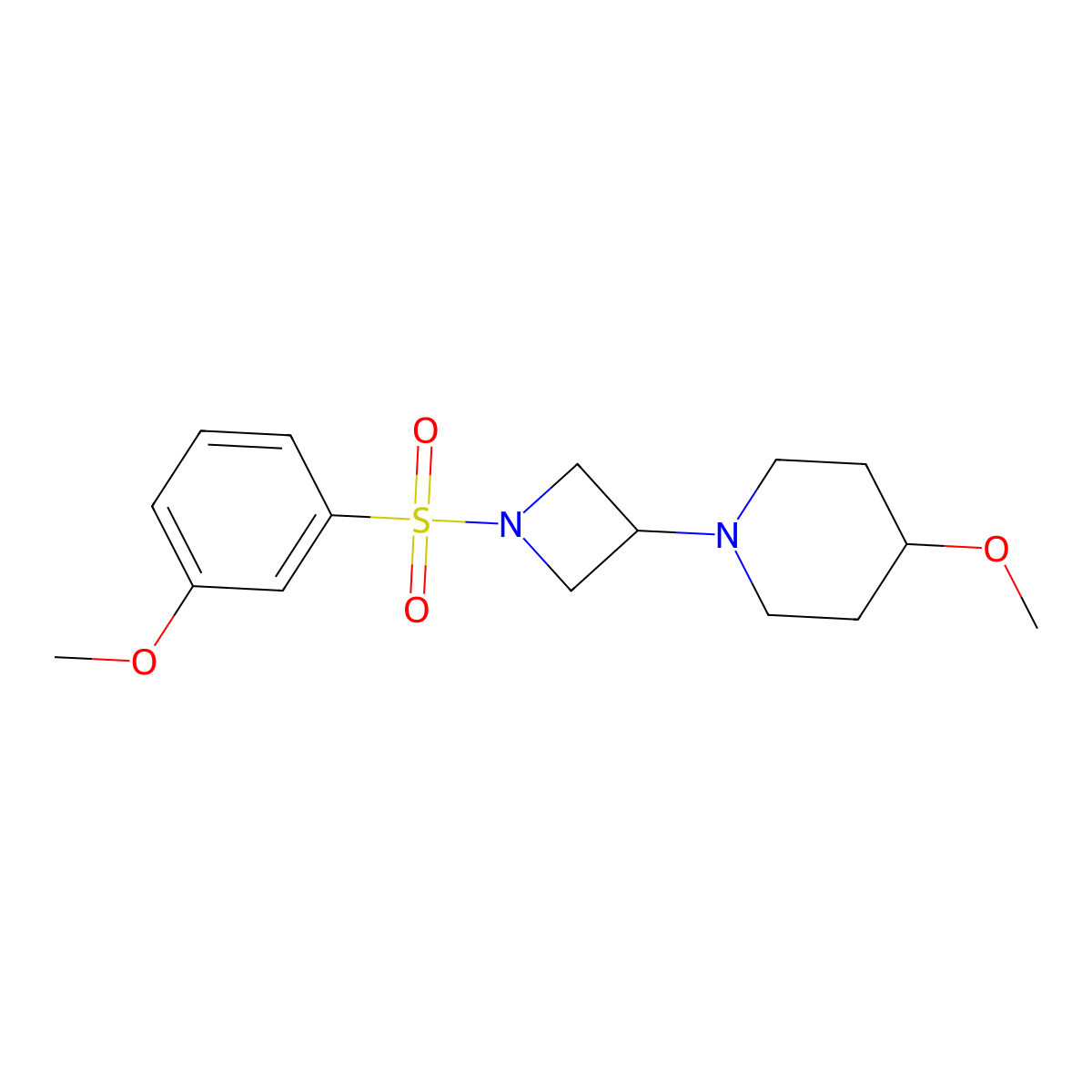 4-Methoxy-1-(1-((3-methoxyphenyl)sulfonyl)azetidin-3-yl)piperidine molecular structure, CAS 2034309-64-1