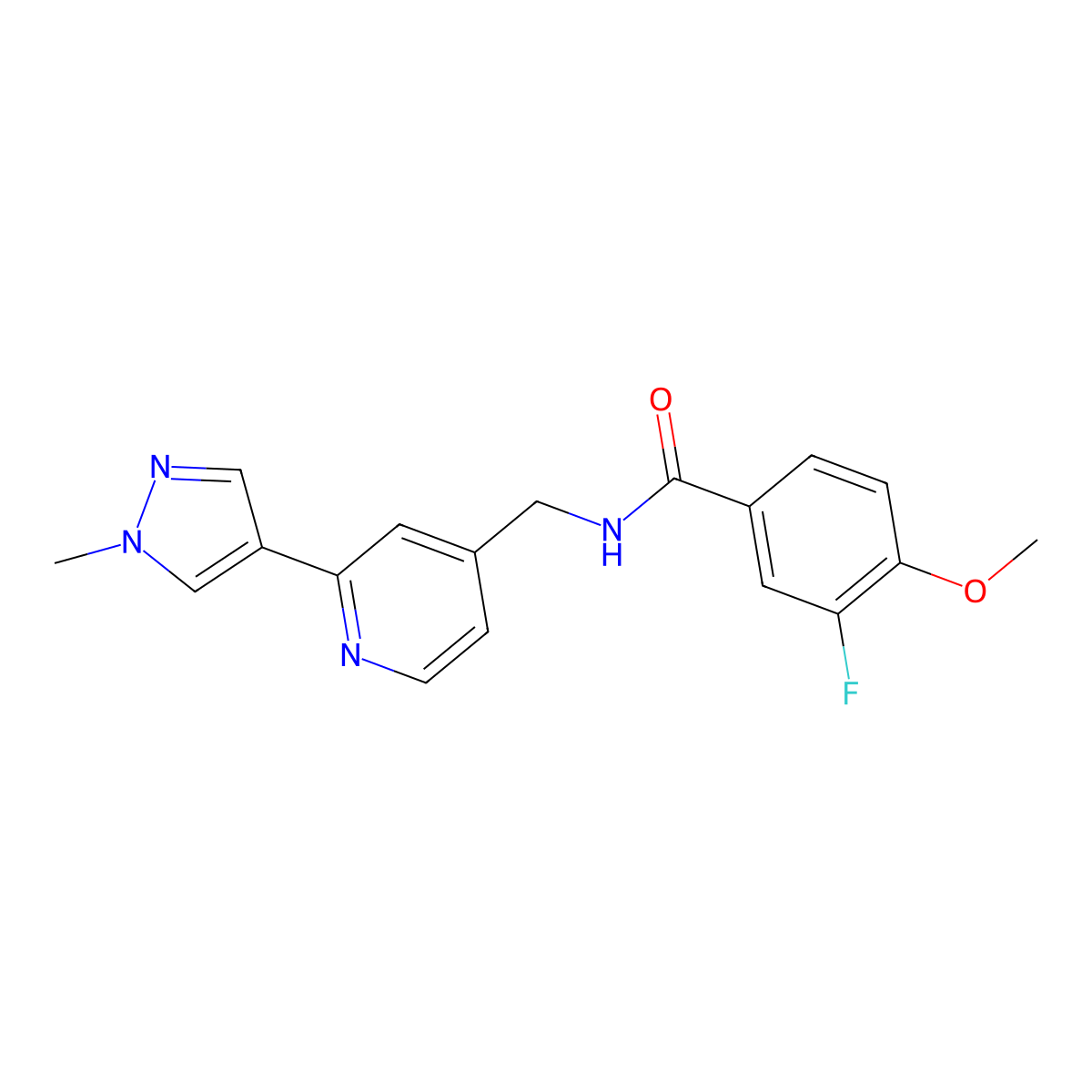 3-fluoro-4-methoxy-N-{[2-(1-methyl-1H-pyrazol-4-yl)pyridin-4-yl]methyl}benzamide molecular structure, CAS 2034309-65-2