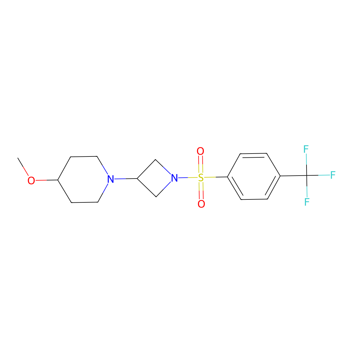 4-Methoxy-1-(1-((4-(trifluoromethyl)phenyl)sulfonyl)azetidin-3-yl)piperidine molecular structure, CAS 2034309-71-0
