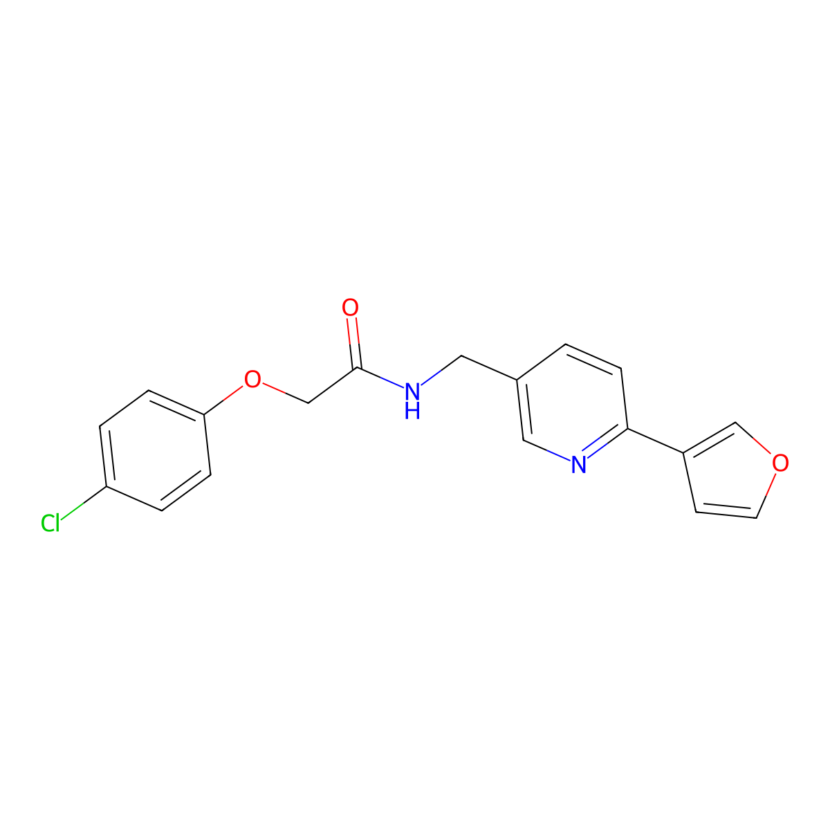 2-(4-chlorophenoxy)-N-((6-(furan-3-yl)pyridin-3-yl)methyl)acetamide molecular structure, CAS 2034309-72-1