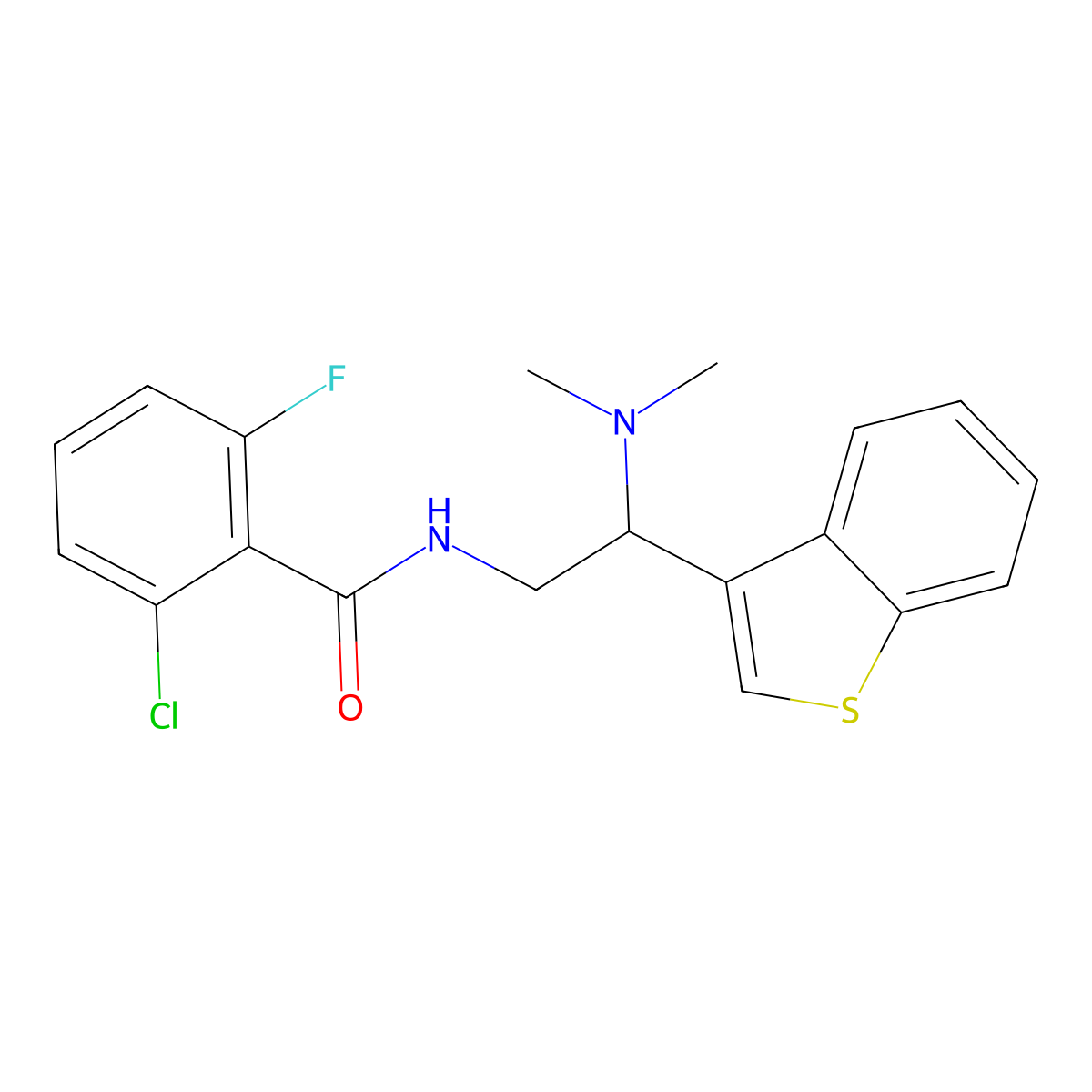 N-(2-(benzo[b]thiophen-3-yl)-2-(dimethylamino)ethyl)-2-chloro-6-fluorobenzamide molecular structure, CAS 2034309-73-2