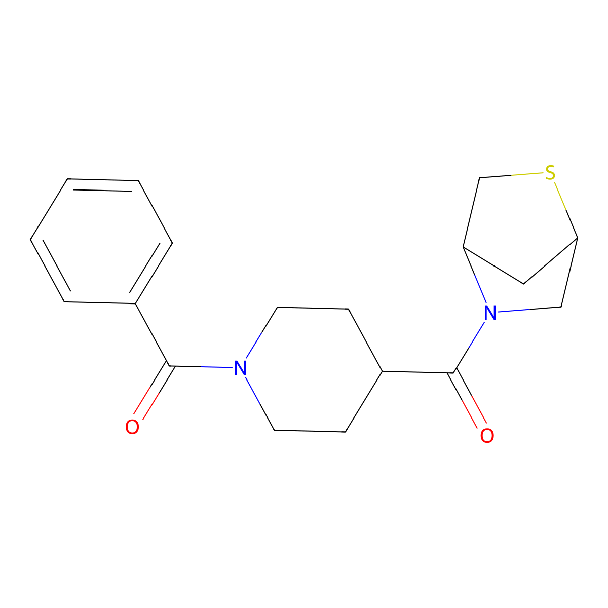 (4-(2-Thia-5-azabicyclo[2.2.1]heptane-5-carbonyl)piperidin-1-yl)(phenyl)methanone molecular structure, CAS 2034309-76-5