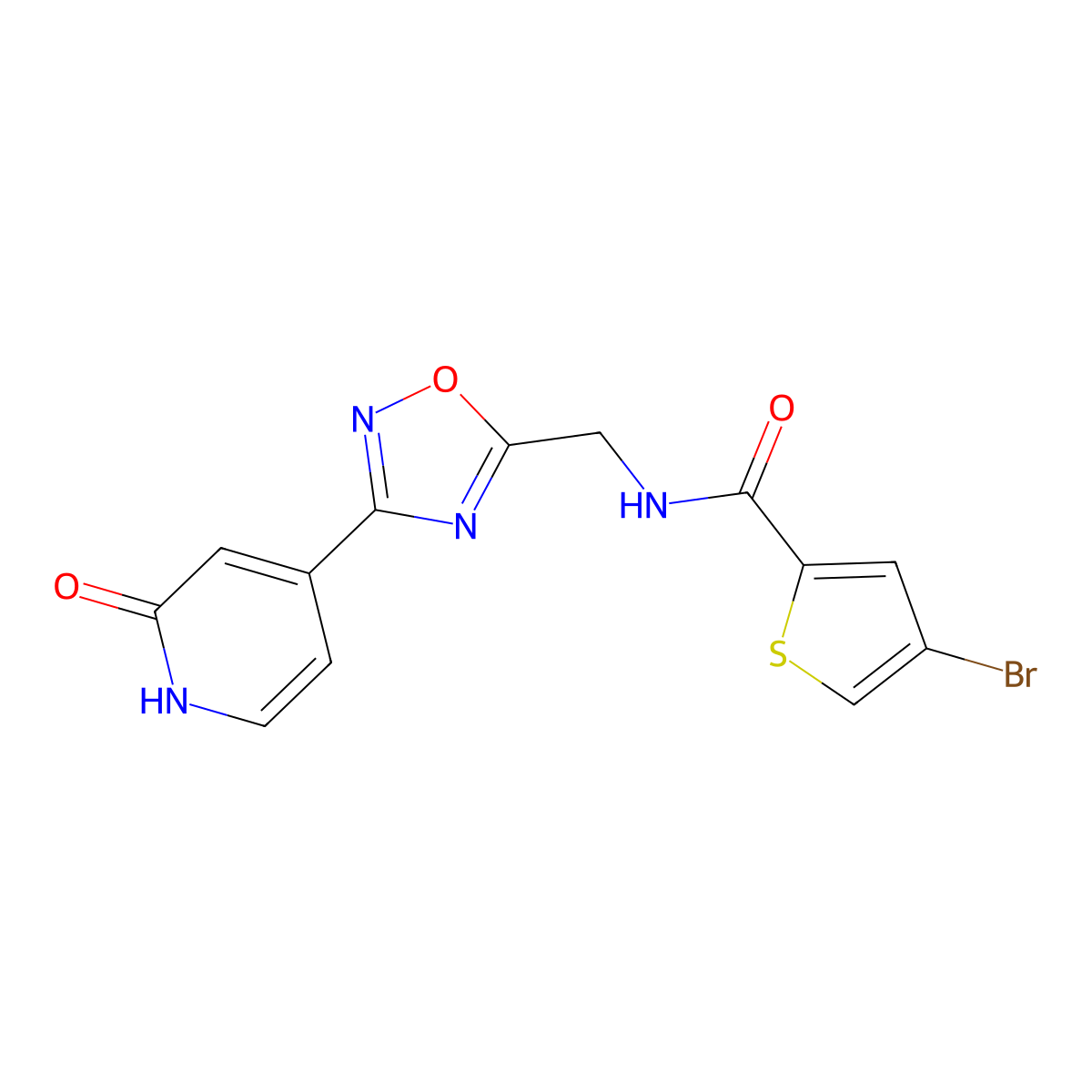 4-bromo-N-((3-(2-oxo-1,2-dihydropyridin-4-yl)-1,2,4-oxadiazol-5-yl)methyl)thiophene-2-carboxamide molecular structure, CAS 2034309-77-6