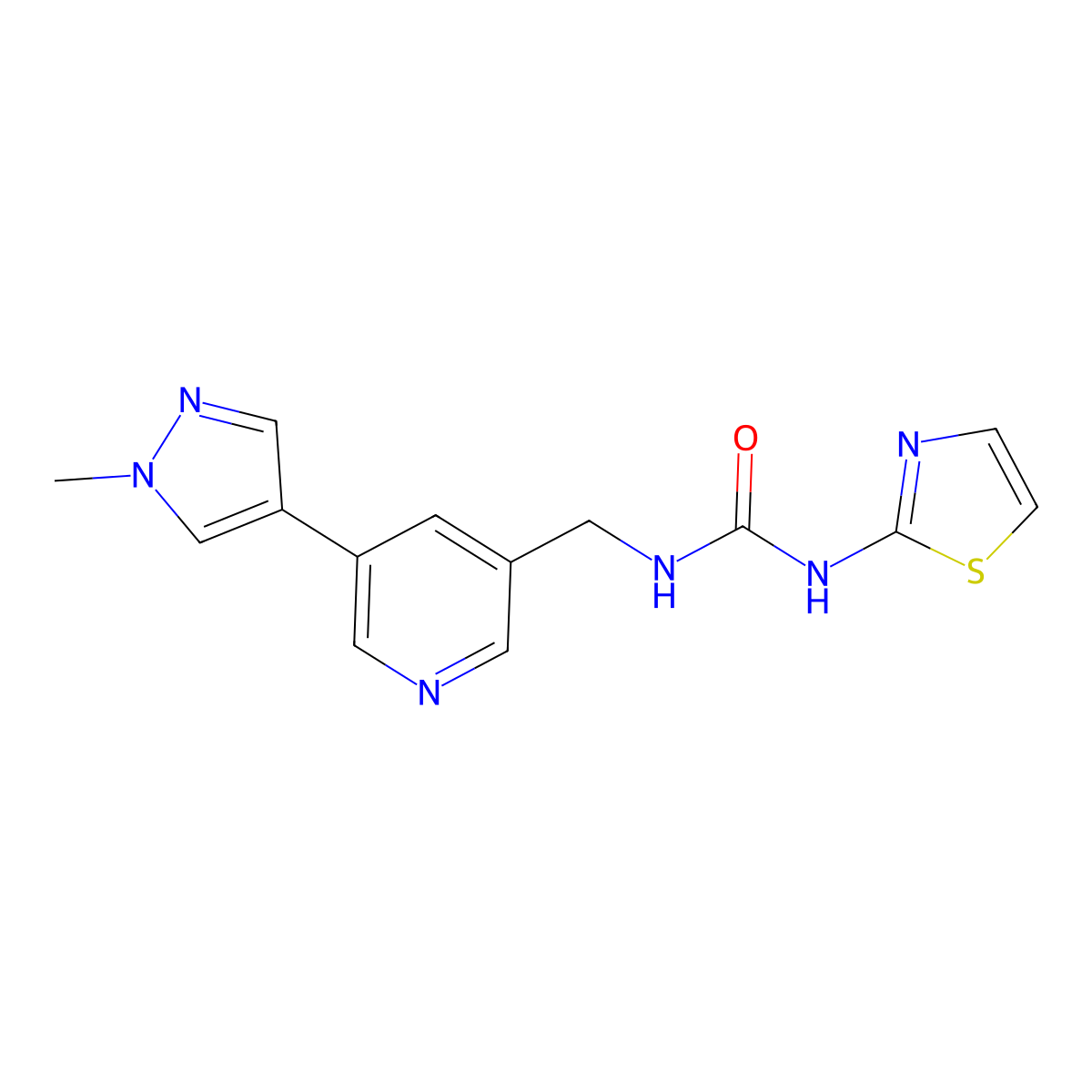 1-((5-(1-methyl-1H-pyrazol-4-yl)pyridin-3-yl)methyl)-3-(thiazol-2-yl)urea molecular structure, CAS 2034309-80-1