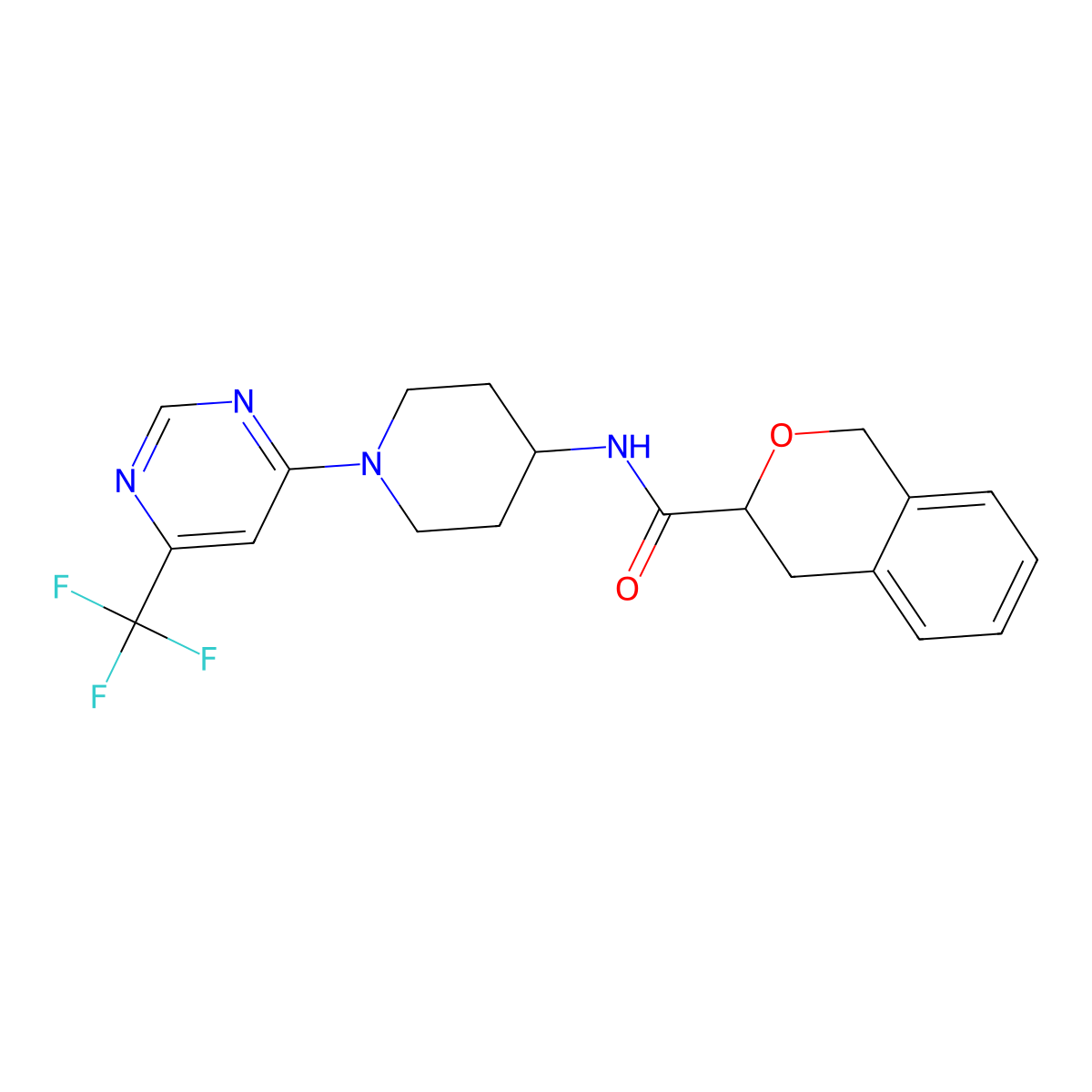 N-{1-[6-(trifluoromethyl)pyrimidin-4-yl]piperidin-4-yl}-3,4-dihydro-1H-2-benzopyran-3-carboxamide molecular structure, CAS 2034309-84-5