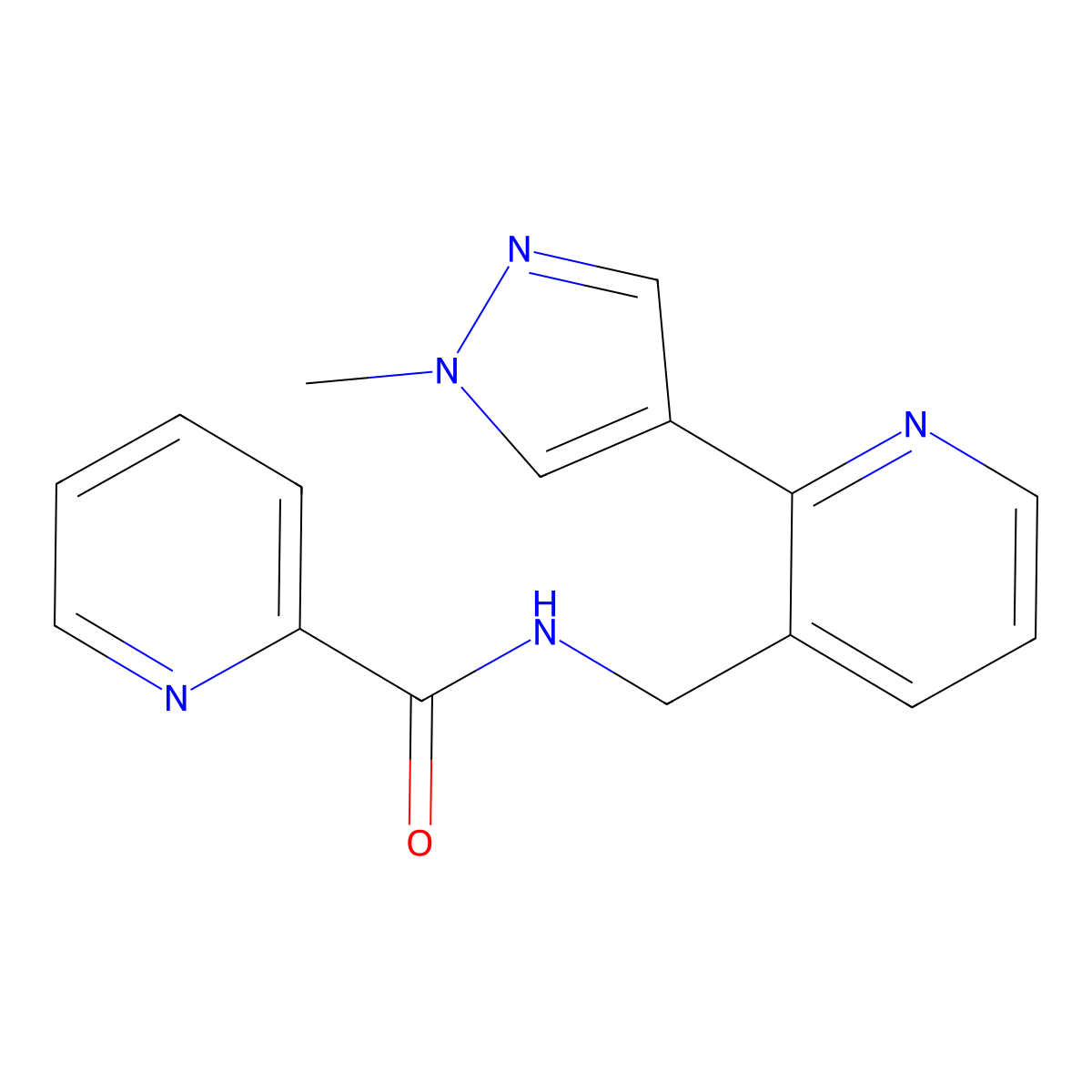 N-((2-(1-methyl-1H-pyrazol-4-yl)pyridin-3-yl)methyl)picolinamide molecular structure, CAS 2034309-88-9