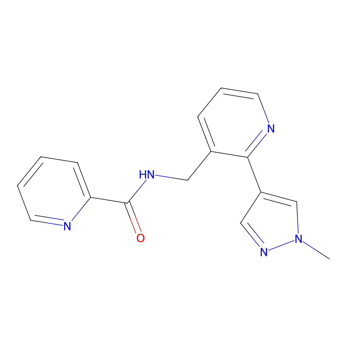 N-((2-(1-methyl-1H-pyrazol-4-yl)pyridin-3-yl)methyl)picolinamide molecular structure, CAS 2034309-88-9