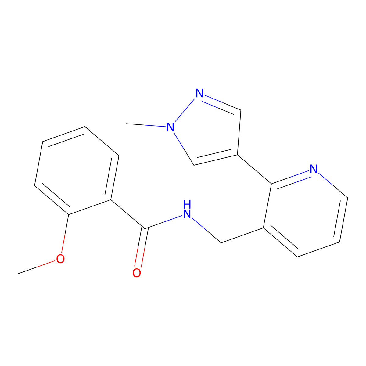 2-methoxy-N-{[2-(1-methyl-1H-pyrazol-4-yl)pyridin-3-yl]methyl}benzamide molecular structure, CAS 2034309-92-5